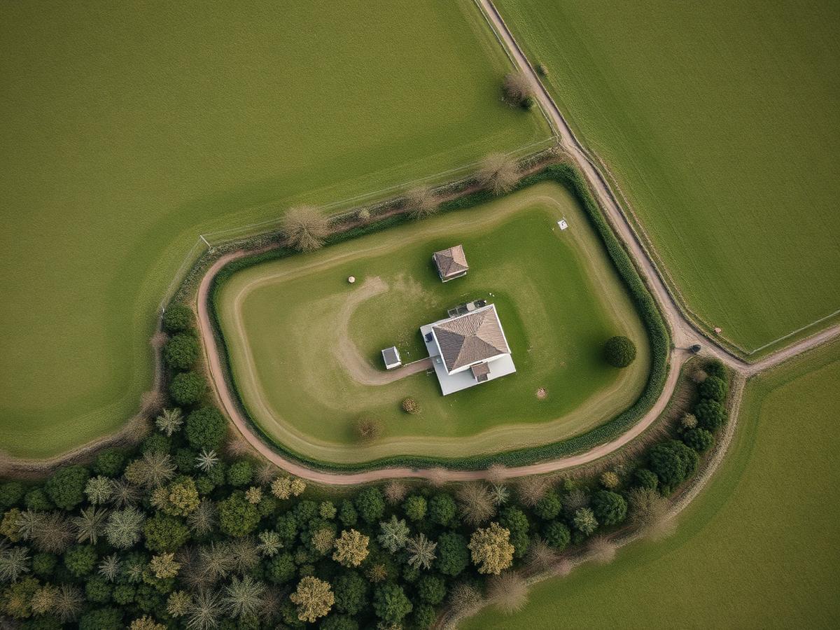 Vue aérienne d'une parcelle et d'une maison en campagne suisse